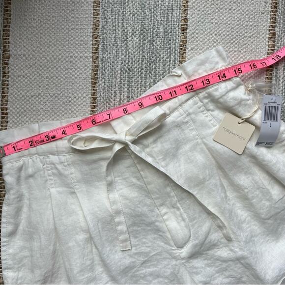 Magaschoni White 100% Linen Paperbag Shorts Women’s Size Large - Picture 3 of 8